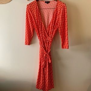 Tahari Orange Geo Wrap Dress